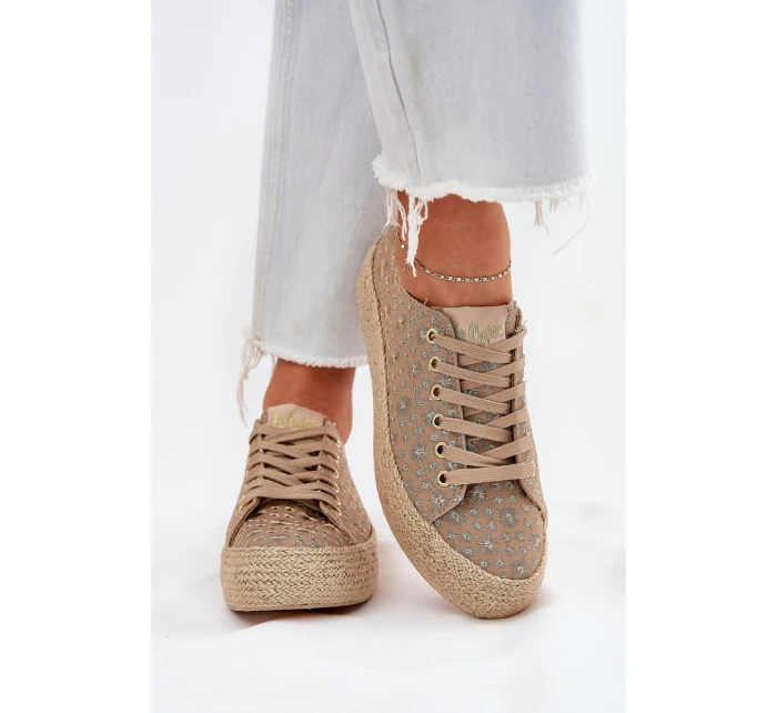 Vzorované dámské tenisky na platformě s pleteninou Lee Cooper LCW-25-08-3646L Khaki