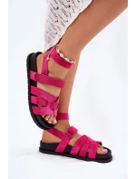 Eko Semišové Sandály Dámské S Zipem Fuchsie model 21699110 - Boto Eko Semišové Sandály Dámské S Zipem Fuchsie model 21699110 - Boto