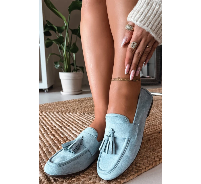 Dámské mokasíny s plochou podrážkou a třásněmi, modré Marilisse Dámské mokasíny s plochou podrážkou a třásněmi, modré Marilisse