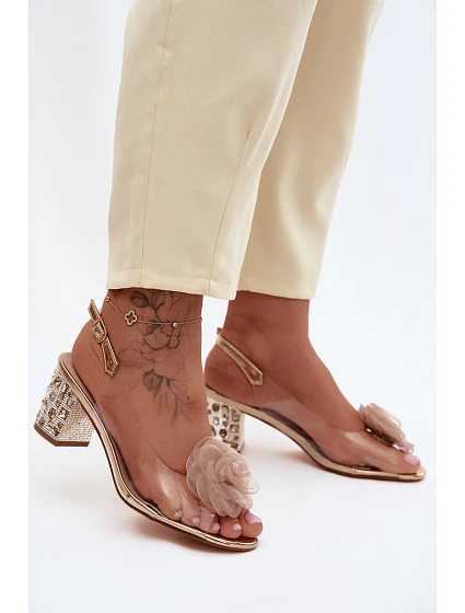 Průhledné sandály na podpatku s krystaly růže  zlaté model 22140776 - D&A