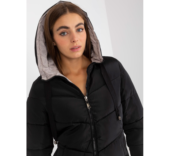 Černo-béžová oboustranná zimní bunda s kapucí