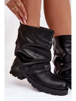 Dámské zateplené kotníkové boty s řasenou cholewką – černé Gracine