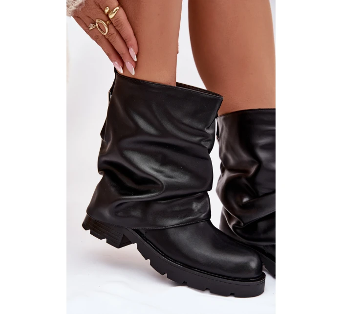 Dámské zateplené kotníkové boty s řasenou cholewką – černé Gracine