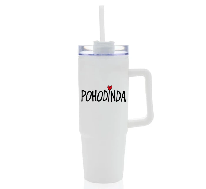 POHODINDA - bílá cestovní termoska s průhledným víčkem 900 ml
