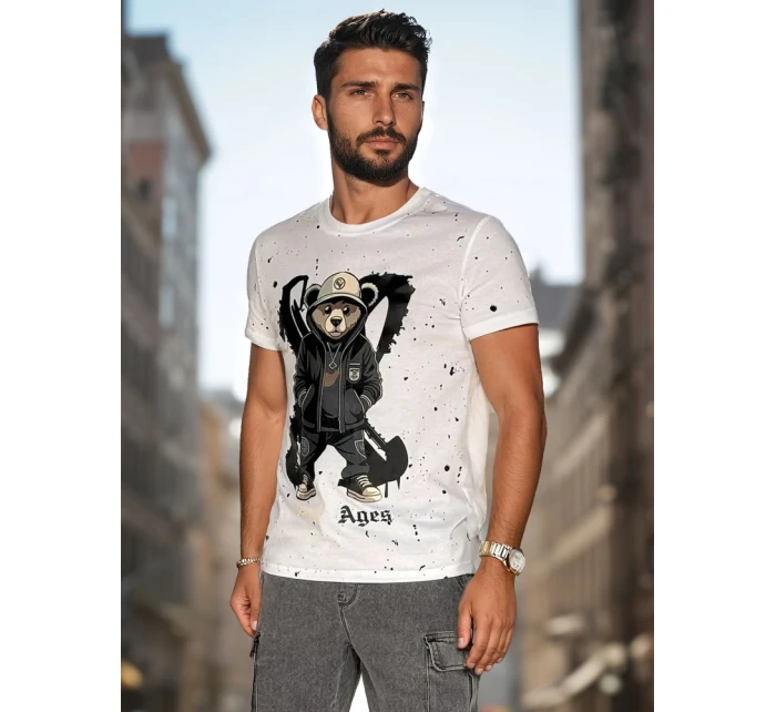 Pánské bílé tričko s potiskem FashionStreet RX5656 Pánské bílé tričko s potiskem FashionStreet RX5656