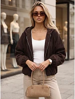 Dámská oversizeová kordová bunda s kapucí, čokoládová, FashionStreet TY6061