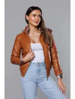 Krátká dámská bunda v karamelové barvě s ozdobným lemováním model 18019190 - S'WEST
