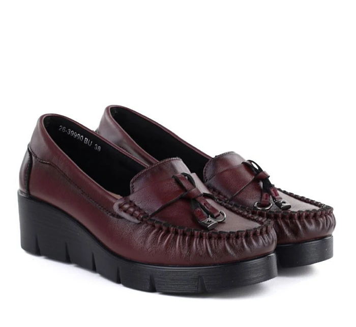 Kožené mokasíny polobotky na platformách vínové Vinceza 39990