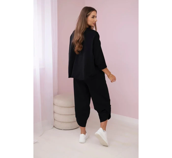 Bavlněná mikina kalhoty set černý