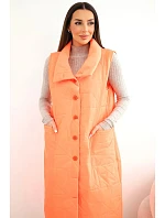 Dámská prošívaná dlouhá vesta s kapsami a stojáčkem neonová oranžová