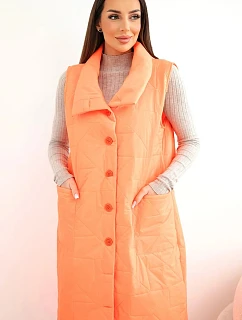 Dámská prošívaná dlouhá vesta s kapsami a stojáčkem neonová oranžová