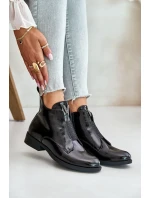 Lakované Nízké Dámské Kotníkové Boty Na Plochém Podpatku Zateplené Černé S.Barski Černé Lakované Nízké Dámské Kotníkové Boty Na Plochém Podpatku Zateplené Černé S.Barski Černé