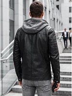 Pánská kožená bunda s kapucí, černá, FashionStreet TX4950 Pánská kožená bunda s kapucí, černá, FashionStreet TX4950