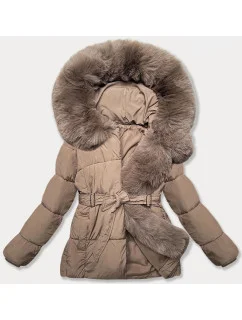 Tmavě béžová bunda pro přechodné období s páskem model 21248562 - J.STYLE