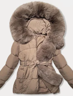 Tmavě béžová bunda pro přechodné období s páskem model 21248562 - J.STYLE