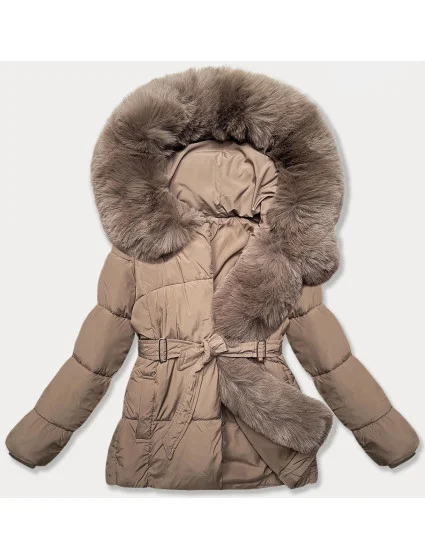 Tmavě béžová bunda pro přechodné období s páskem model 21248562 - J.STYLE Tmavě béžová bunda pro přechodné období s páskem model 21248562 - J.STYLE