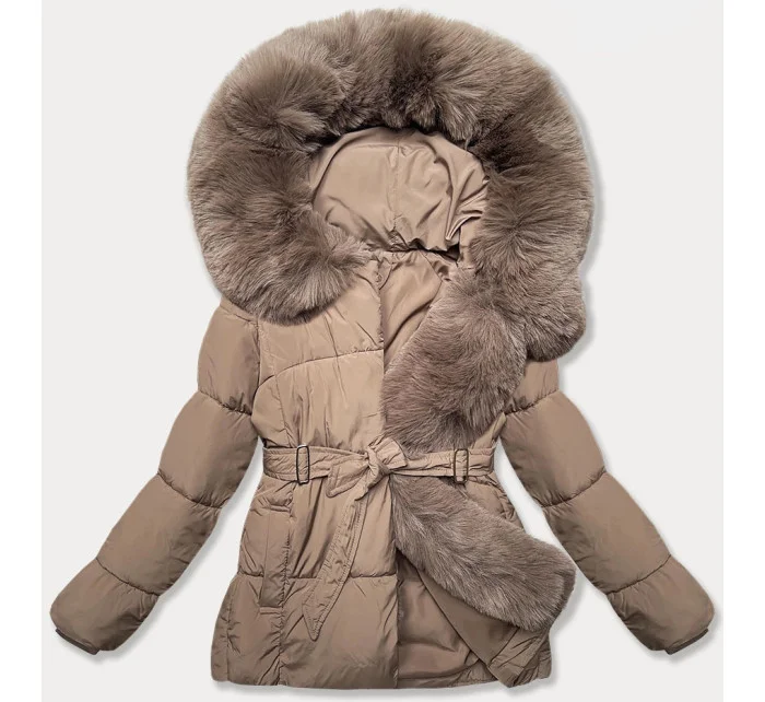 Tmavě béžová bunda pro přechodné období s páskem model 21248562 - J.STYLE Tmavě béžová bunda pro přechodné období s páskem model 21248562 - J.STYLE