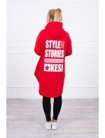 Zateplená mikina s dlouhými zády a kapucí červená