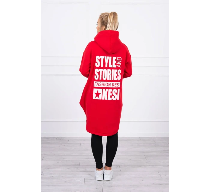 Zateplená mikina s dlouhými zády a kapucí červená