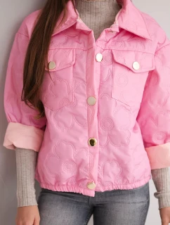 Dámská jarní prošívaná bunda s květinovým vzorem cukrově růžová