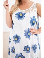 Dámské šaty Plus Size z viskózy s květinovým vzorem a krajkovým výstřihem bílé Dámské šaty Plus Size z viskózy s květinovým vzorem a krajkovým výstřihem bílé