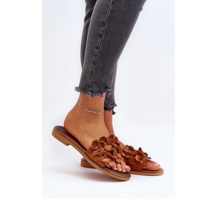 Zazoo 40381 Dámské Kožené Žabky Na Ploché Podrážce Hnědé