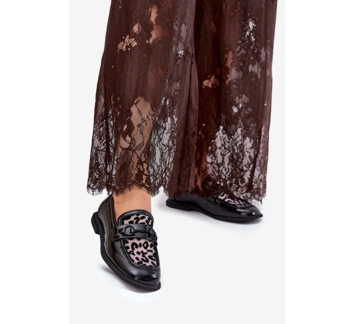 Kožené Lakované Mokasíny S Mřížkou Černé Vinceza 31931