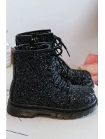 Dětské třpytivé zateplené kotníkové boty na zip, černá Saussa