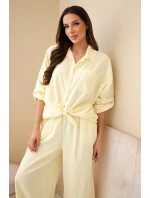 Dámský bavlněný komplet s model 22015466 košilí a širokými nohavicemi žlutý - K-Fashion