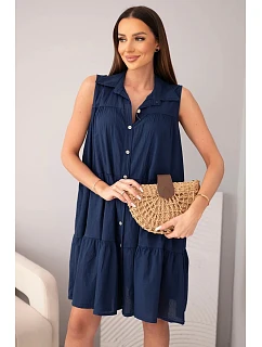 Dámské bavlněné košilové šaty bez rukávů s knoflíky námořnická modrá