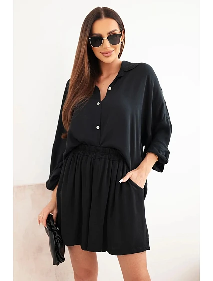 Dámská viskózová model 22111801 košile s knoflíky a volné šortky černý - K-Fashion