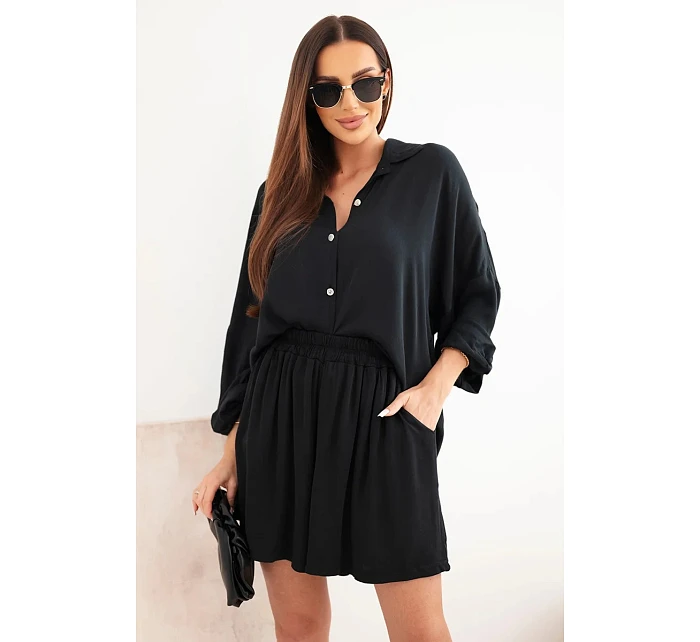 Dámská viskózová souprava: košile s knoflíky a volné šortky černý