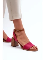 Dámské sandály na podpatku z eko semiše fuksie Ronvia Dámské sandály na podpatku z eko semiše fuksie Ronvia
