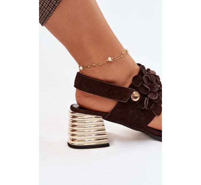 Semišové sandály na podpatku D&A model 22031921 Čokoládové - S.Barski