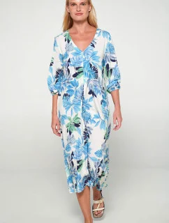 Dámské šaty Ecru s zelenou potisk model 20324201 - Vamp