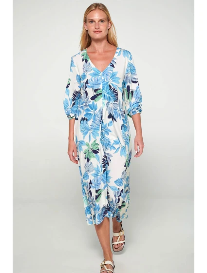 Dámské šaty Ecru s zelenou potisk model 20324201 - Vamp Dámské šaty Ecru s zelenou potisk model 20324201 - Vamp