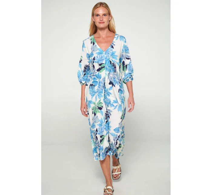 Dámské šaty Ecru s zelenou potisk model 20324201 - Vamp Dámské šaty Ecru s zelenou potisk model 20324201 - Vamp