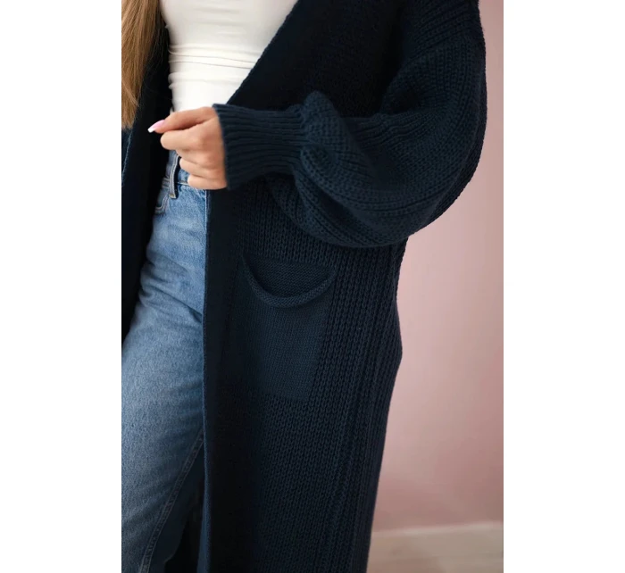 Dámský svetr dlouhý kardigan IT-8 Tmavě modrá - K-Fashion