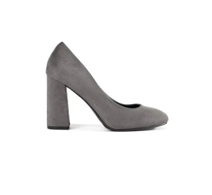 Designové šedo-stříbrné  lodičky dámské na širokém podpatku