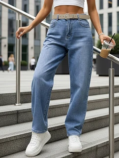 Jeansy damskie niebieskie z paskiem model 22102013 - FashionStreet