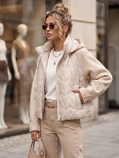 Dámská prošívaná bunda s odnímatelnou kapucí, béžová, FashionStreet TY5934