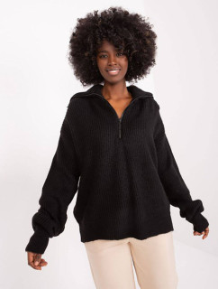 Černý volný dámský svetr s rozepínacím rolákem (0374)