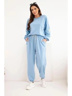 Dámský komplet máslový s volnou mikinou a kalhotami s nápisem LOVE modrý