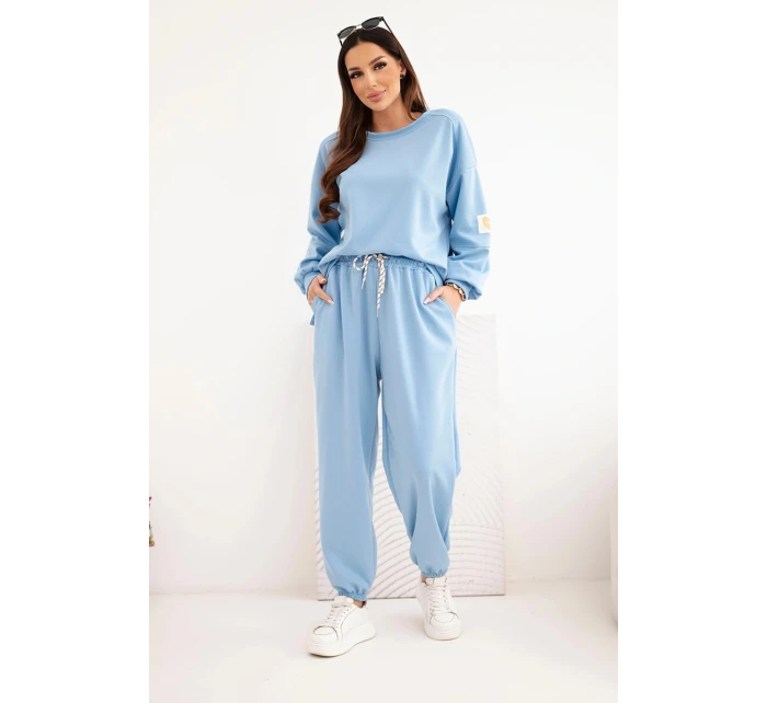 Dámský komplet máslový s volnou mikinou a kalhotami s nápisem LOVE modrý