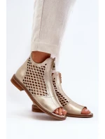 Kožené Prokreslené Sandály Na Zip Zlaté Zazoo 977/L