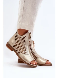 Kožené Prokreslené Sandály Na Zip Zlaté Zazoo 977/L