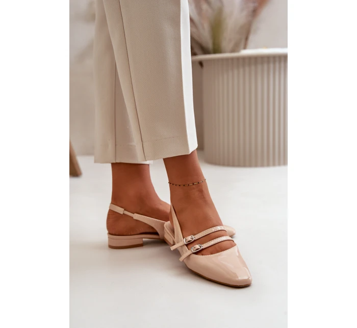 Lakované Baletky S Pásky Na Nízkém Podpatku Béžové model 21670510 - Boto Lakované Baletky S Pásky Na Nízkém Podpatku Béžové model 21670510 - Boto
