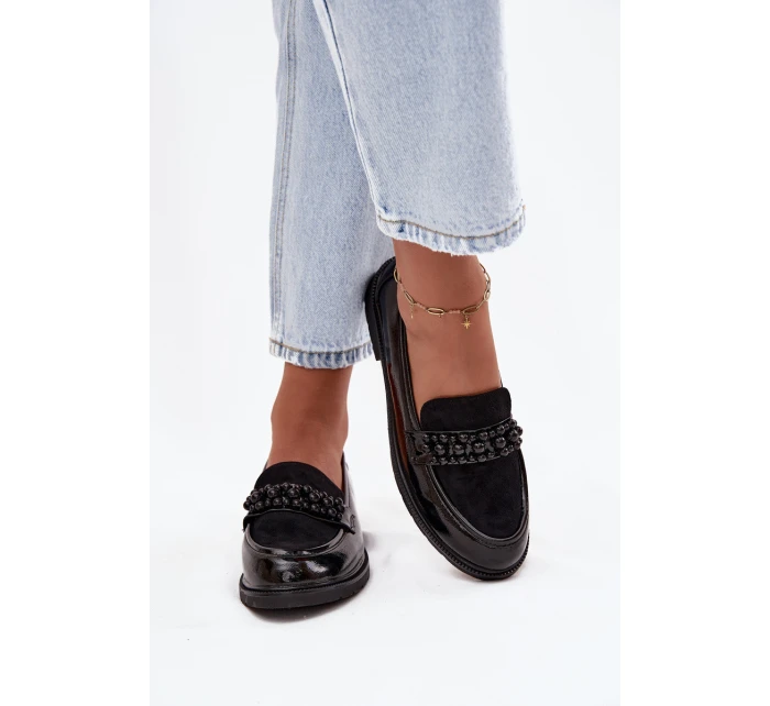 Dámské lakované mokasíny s korálky S.Barski model 21713931 Černé - D&A