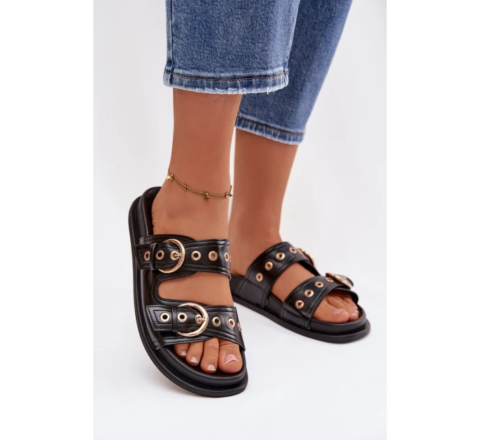 Dámské žabky se zlatými přezkami Eko kůže Černé Bellarya