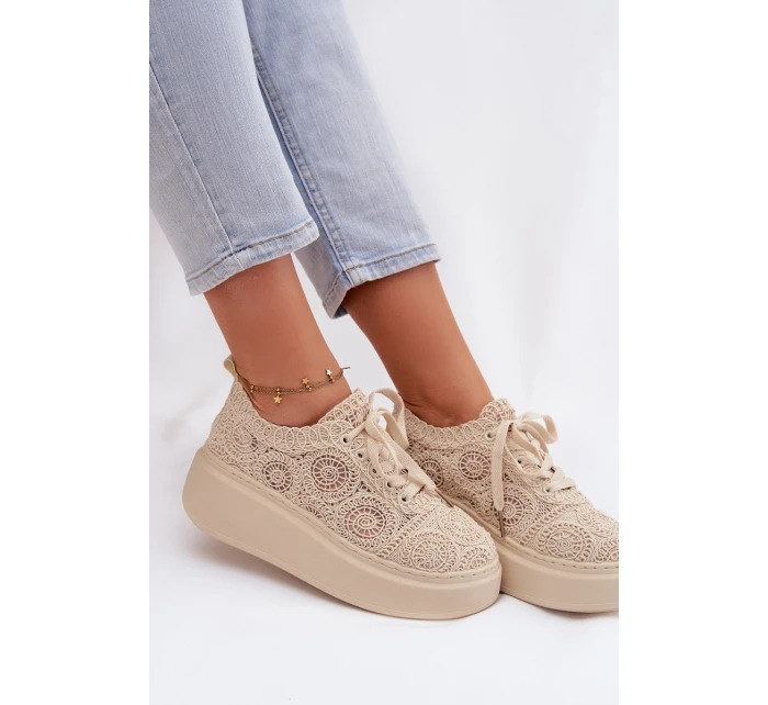 Spletané dámské tenisky na platformě Béžové Evalora Spletané dámské tenisky na platformě Béžové Evalora